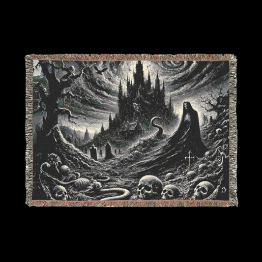 Dark Enchantment Woven Blanket | Gothic Castle Design for Witchy Aesthetics