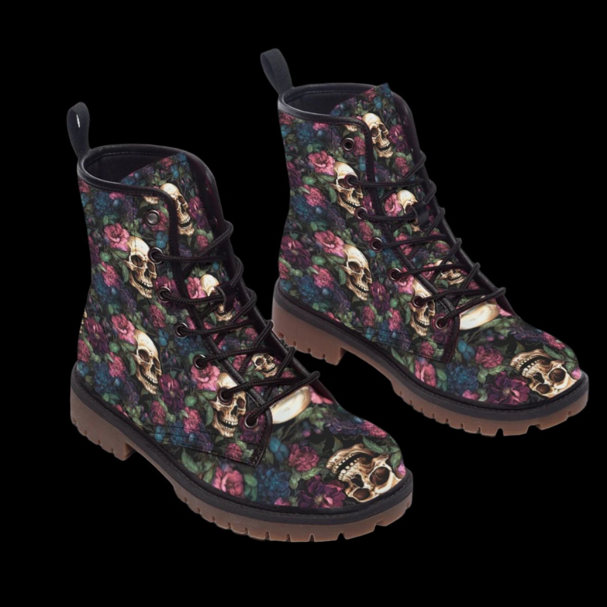 Ethereal Bloom Skull Boots - Dark Elegance for Every Step