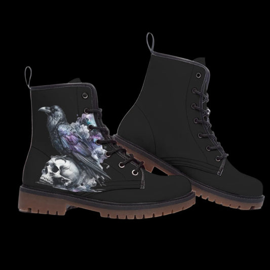 Mystic Raven and Skull Combat Boots