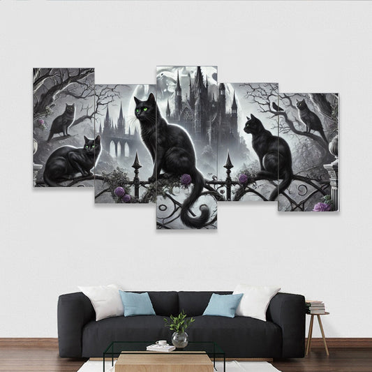 Gothic Cat Castle Wall Art Set – Mystical Elegance for Your Space