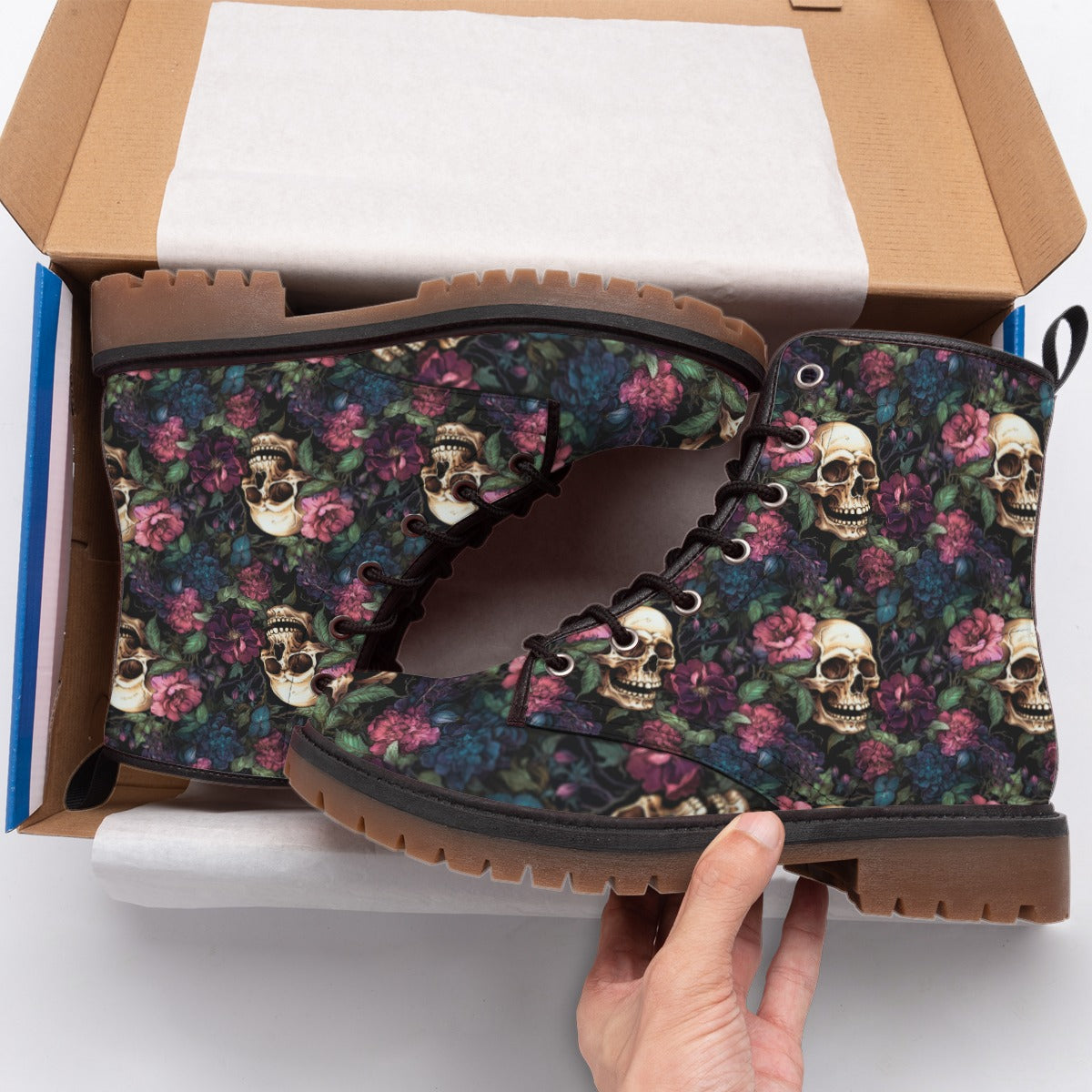 Ethereal Bloom Skull Boots - Dark Elegance for Every Step