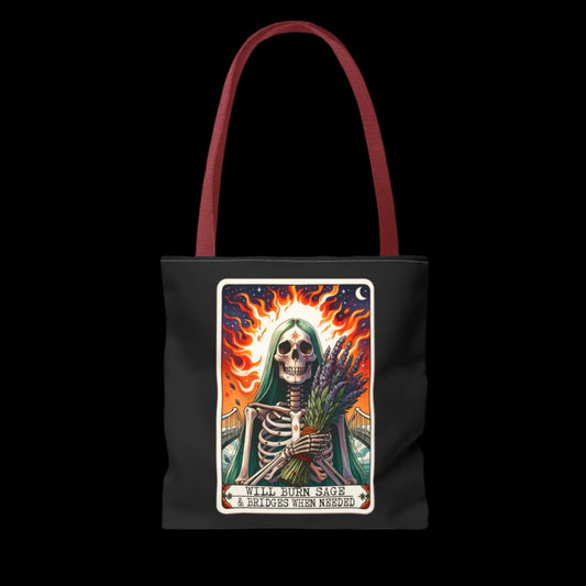 "Will Burn Sage" Skeleton Tarot Tote Bag