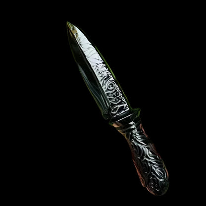 Hand-Carved Black Obsidian Athame - Ceremonial Crystal Blade for Rituals