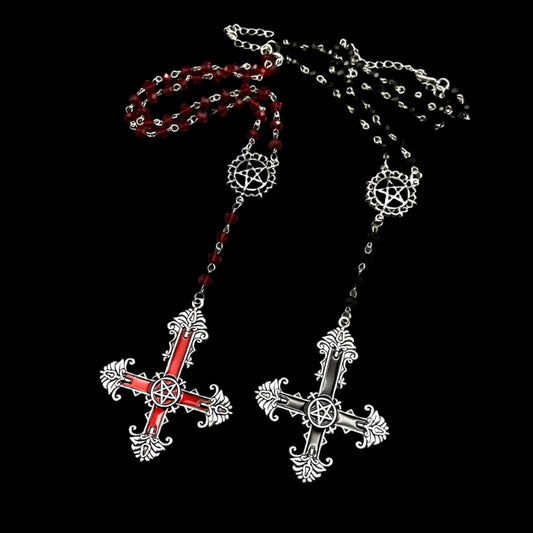 Pentagram Inverted Cross Rosary Necklace