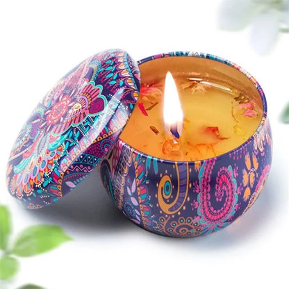 Boho-Chic Handmade Scented Candle in Vibrant Tin Can