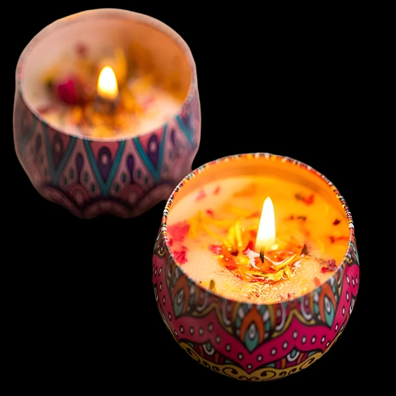 Boho-Chic Handmade Scented Candle in Vibrant Tin Can