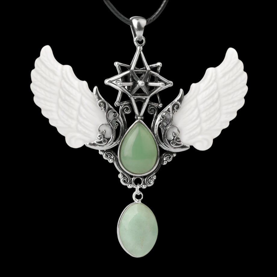 Reiki Natural Crystal Stone Necklace Pendant – Angel Wings, Merkaba & Water Drop