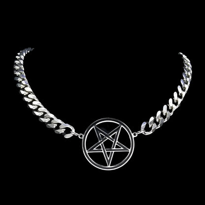 Punk Pentacle Inverted Pentagram Stainless Steel Choker Necklace