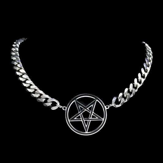 Punk Pentacle Inverted Pentagram Stainless Steel Choker Necklace