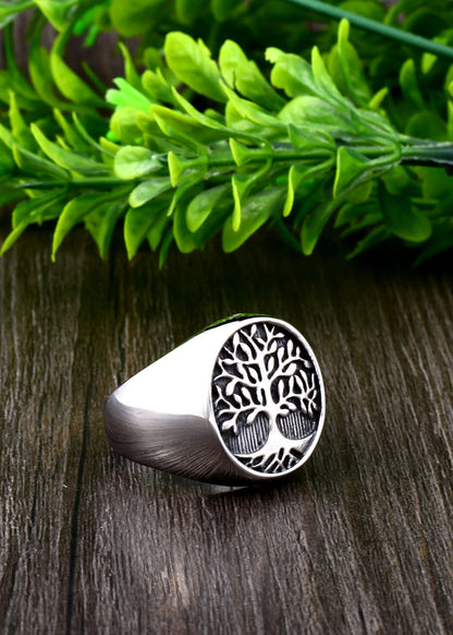 Nordic Tree of Life Signet Ring – 316L Stainless Steel Viking Amulet for Men