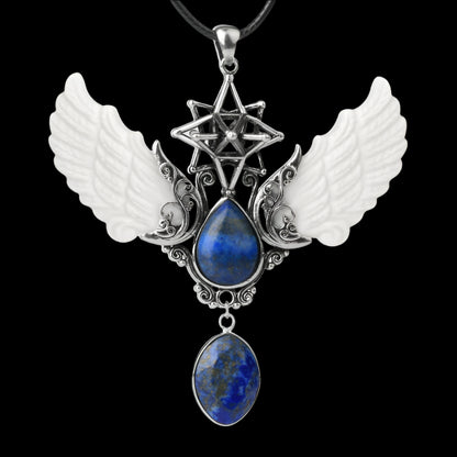 Reiki Natural Crystal Stone Necklace Pendant – Angel Wings, Merkaba & Water Drop