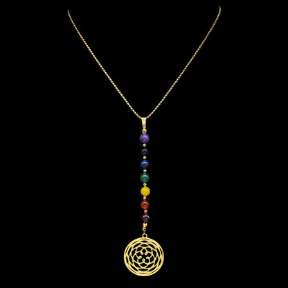 7 Chakra Flower of Life Necklace with Gemstone Beads