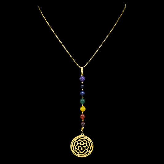 7 Chakra Flower of Life Necklace with Gemstone Beads