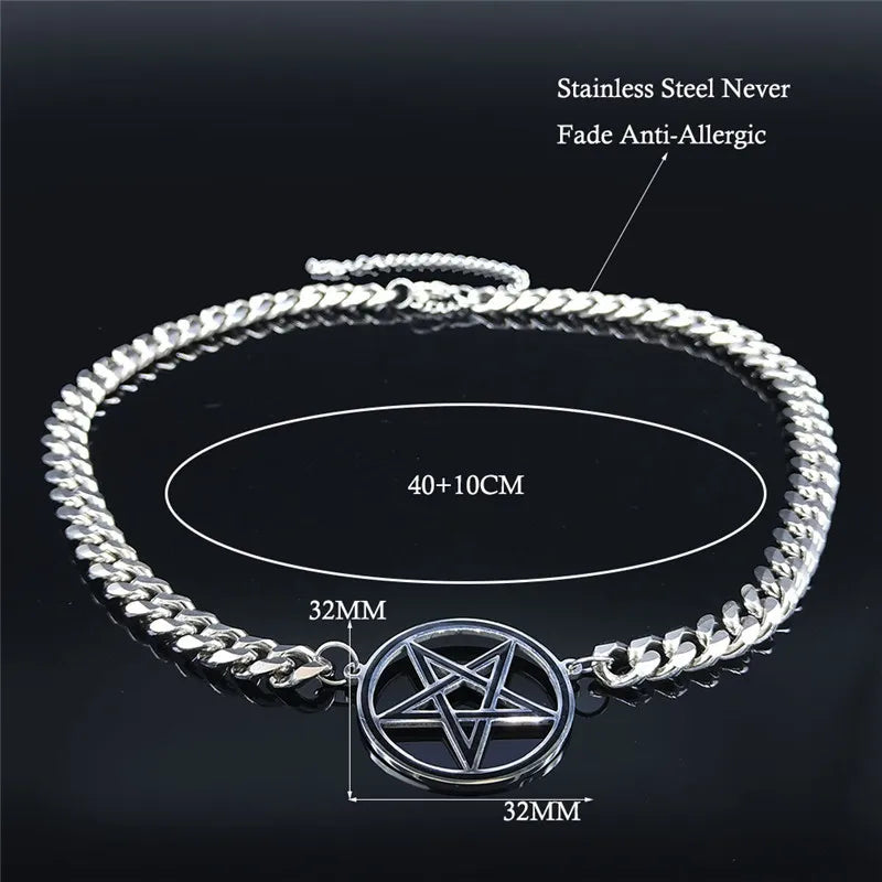 Punk Pentacle Inverted Pentagram Stainless Steel Choker Necklace