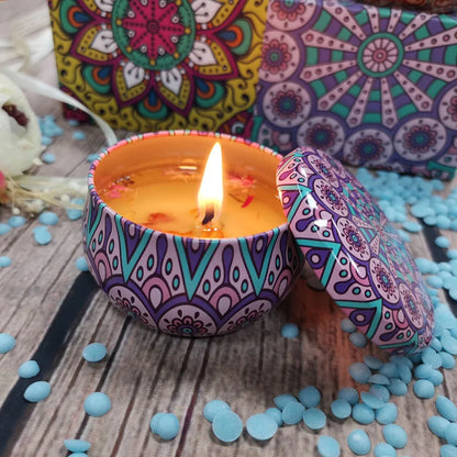 Boho-Chic Handmade Scented Candle in Vibrant Tin Can