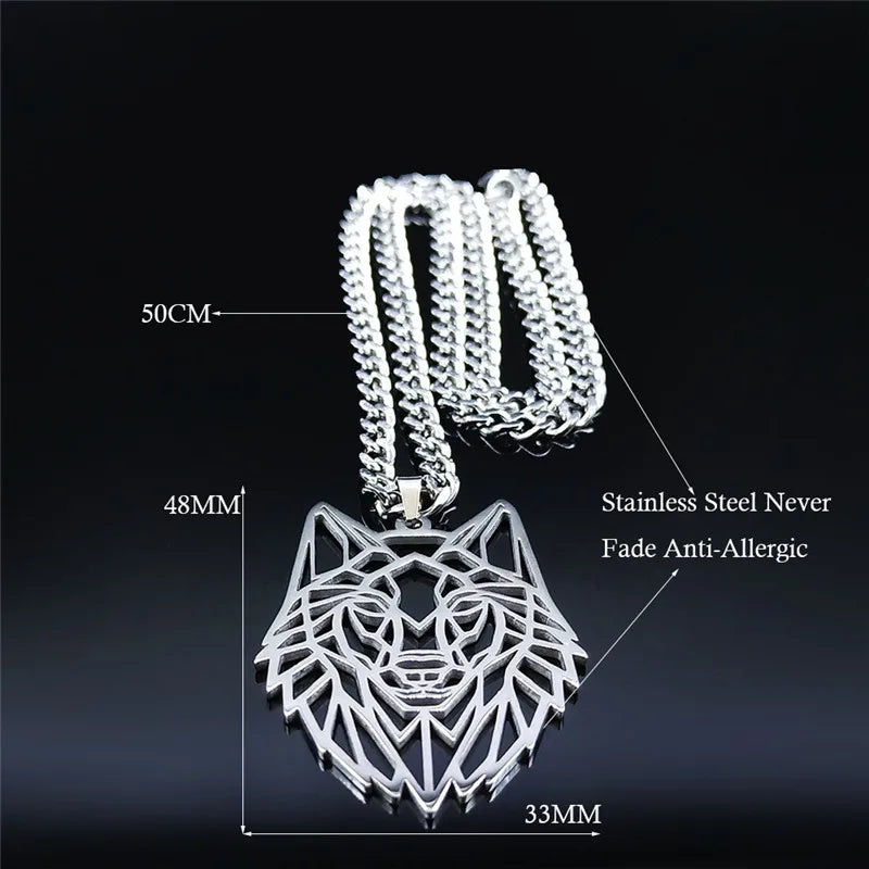 Geometric Wolf Pendant - Stainless Steel Animal Necklace