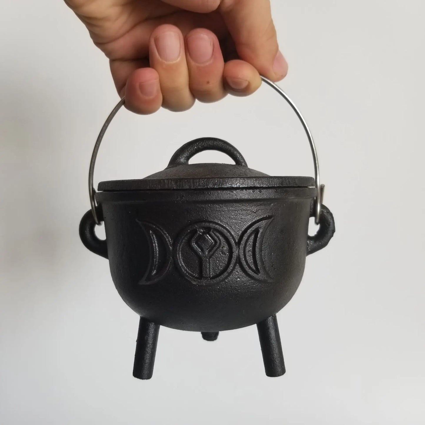 Triple Moon Cast Iron Ritual Cauldron - Preseasoned Witch’s Tool