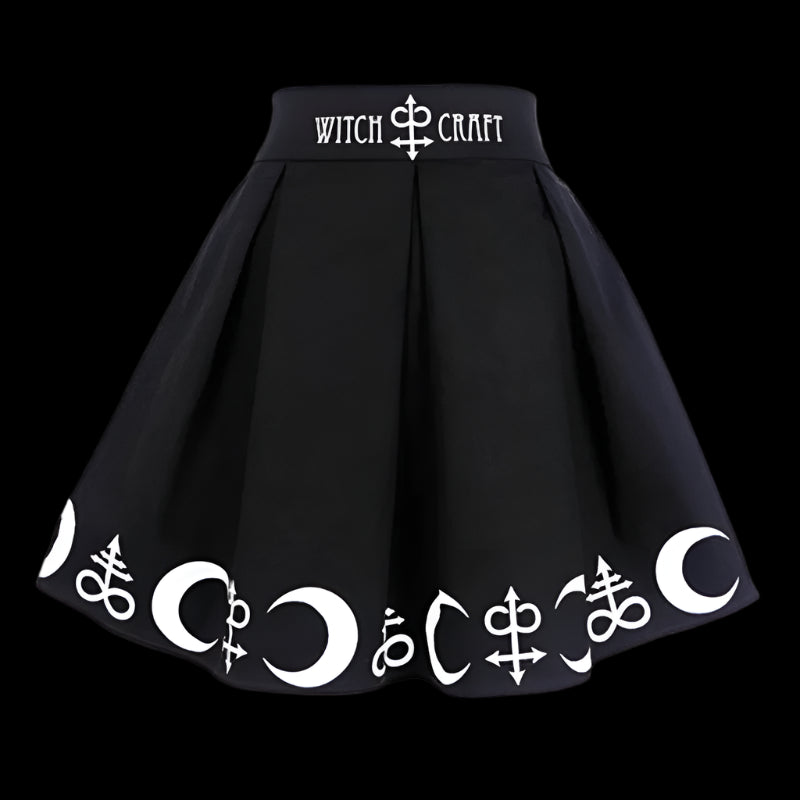 Black Witch Moon Printed High-Waist Skirt