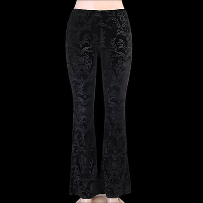 Gothic Velvet Flare Trousers - Dark Floral Damask