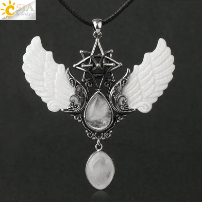 Reiki Natural Crystal Stone Necklace Pendant – Angel Wings, Merkaba & Water Drop