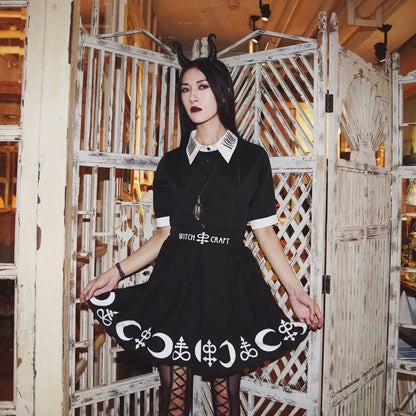 Black Witch Moon Printed High-Waist Skirt