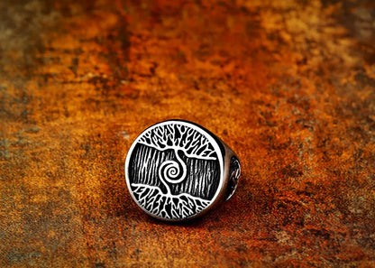 Nordic Tree of Life Signet Ring – 316L Stainless Steel Viking Amulet for Men