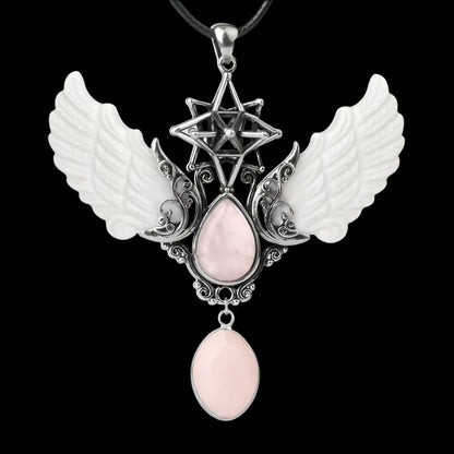 Reiki Natural Crystal Stone Necklace Pendant – Angel Wings, Merkaba & Water Drop