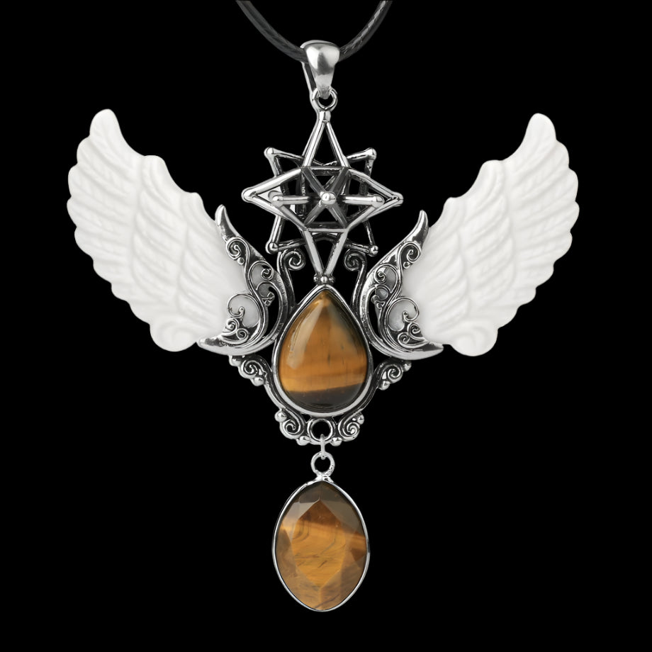 Reiki Natural Crystal Stone Necklace Pendant – Angel Wings, Merkaba & Water Drop