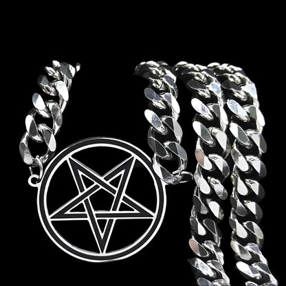 Punk Pentacle Inverted Pentagram Stainless Steel Choker Necklace