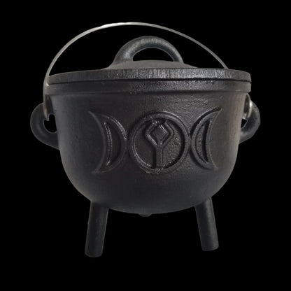 Triple Moon Cast Iron Ritual Cauldron - Preseasoned Witch’s Tool