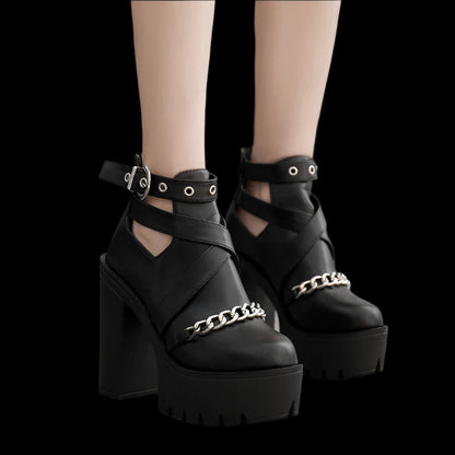 Gothic Chain Platform Ankle Boots – Witchy Elegance