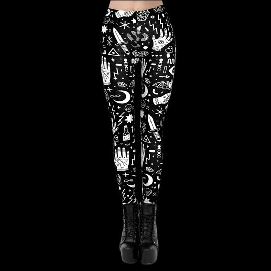 Witch's Charm Symbol Leggings – Mystical Doodle Magic