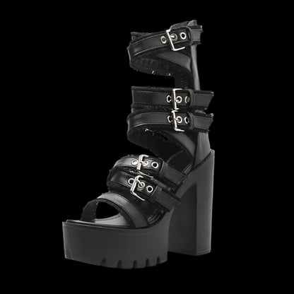 Gothic Platform Gladiator Sandals – High Block Heel Buckle Strap Shoes