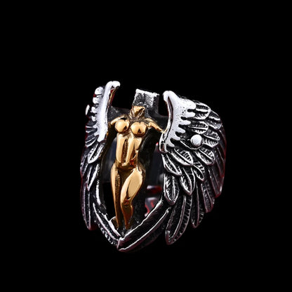 Celestial Wings – 316L Stainless Steel Angel Ring for Men