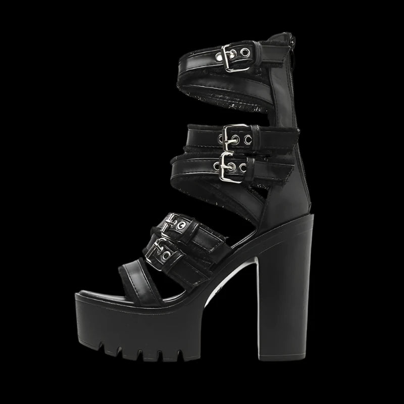 Gothic Platform Gladiator Sandals – High Block Heel Buckle Strap Shoes