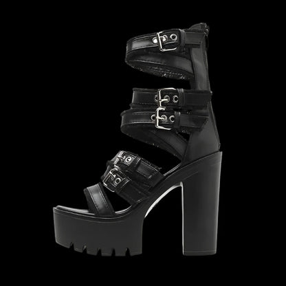 Gothic Platform Gladiator Sandals – High Block Heel Buckle Strap Shoes