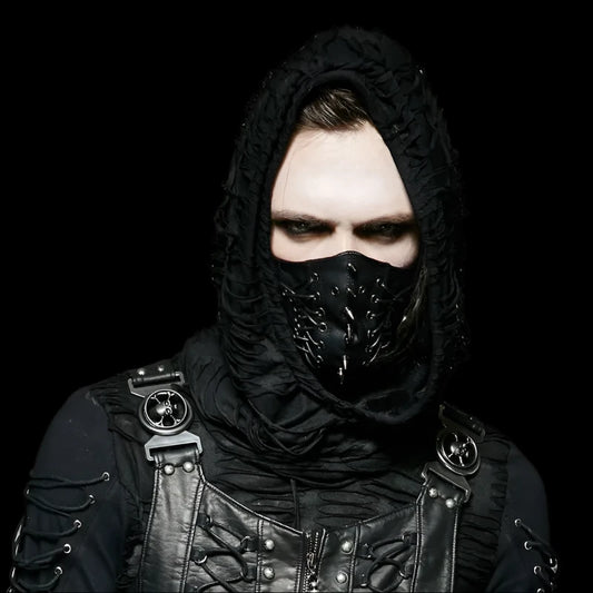 Gothic Rivet Masked Hood - PU & Faux Suede