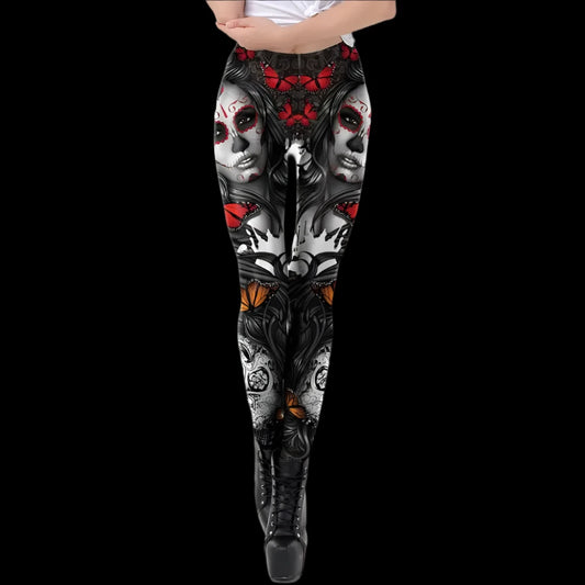 Day of the Dead Butterfly Leggings – Vibrant Gothic Elegance