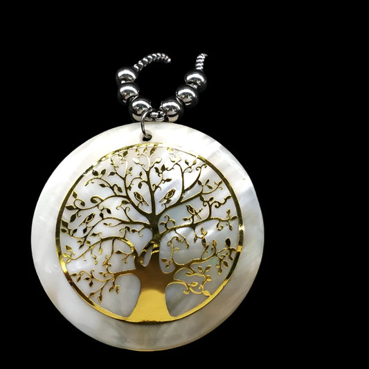 Tree of Life Necklace – Stainless Steel with Mother-of-Pearl Accents