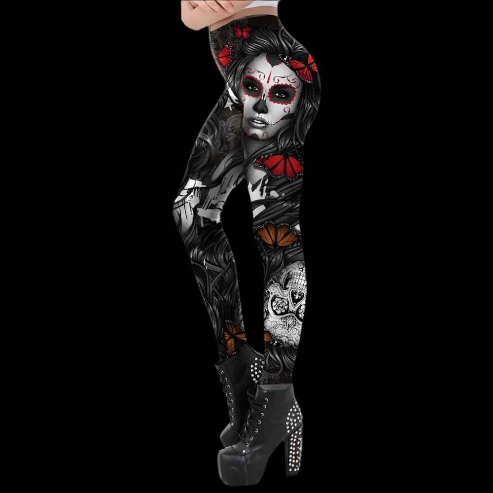 Day of the Dead Butterfly Leggings – Vibrant Gothic Elegance