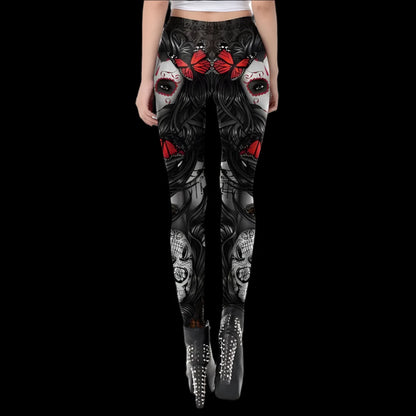 Day of the Dead Butterfly Leggings – Vibrant Gothic Elegance