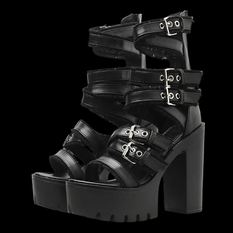 Gothic Platform Gladiator Sandals – High Block Heel Buckle Strap Shoes