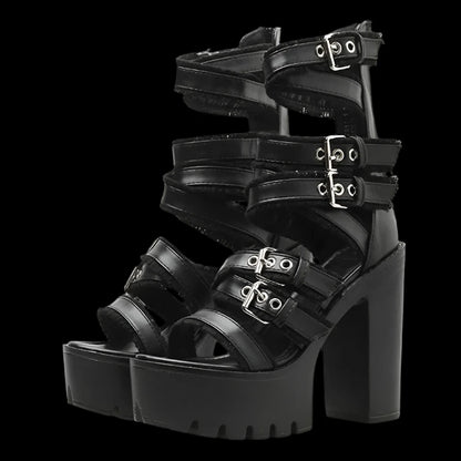 Gothic Platform Gladiator Sandals – High Block Heel Buckle Strap Shoes