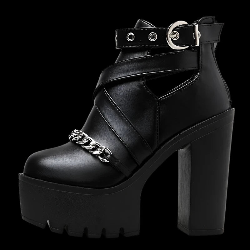 Gothic Chain Platform Ankle Boots – Witchy Elegance