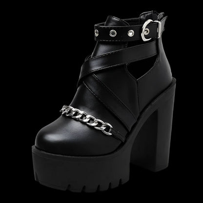 Gothic Chain Platform Ankle Boots – Witchy Elegance