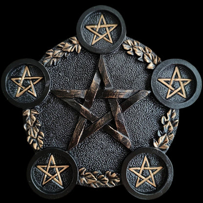 Pentagram Candle Holder Altar Plate – Mystical Resin Tea Light Stand