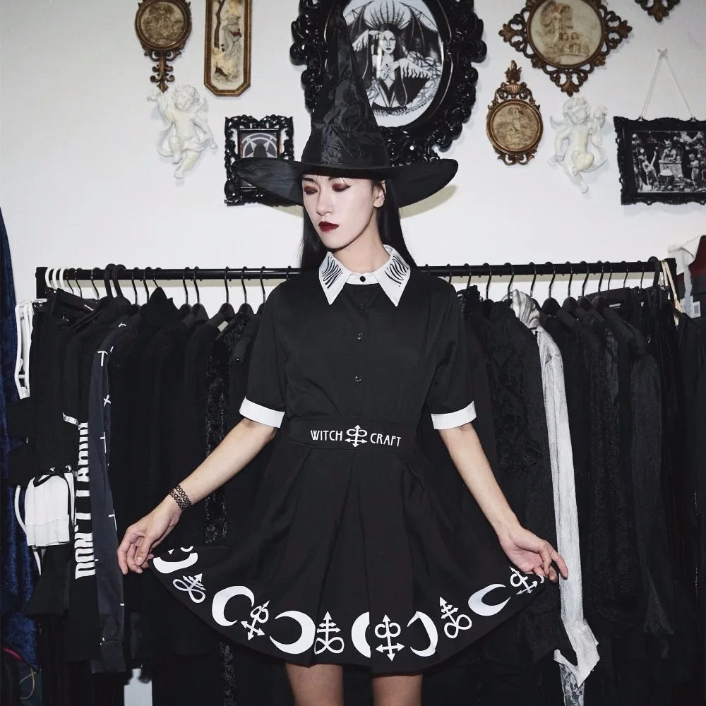 Black Witch Moon Printed High-Waist Skirt