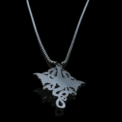 Gothic Witchcraft Dragon Pendant Necklace - Satanic Viking Charm in Stainless Steel