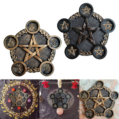 Pentagram Candle Holder Altar Plate – Mystical Resin Tea Light Stand