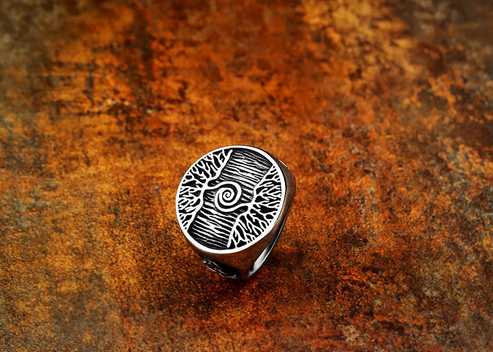 Nordic Tree of Life Signet Ring – 316L Stainless Steel Viking Amulet for Men